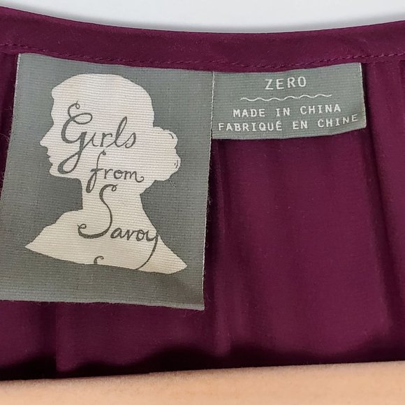 Anthropologie Girls from Savoy Womens Dress sz 0 Silk purple print knee length - Picture 3 of 9